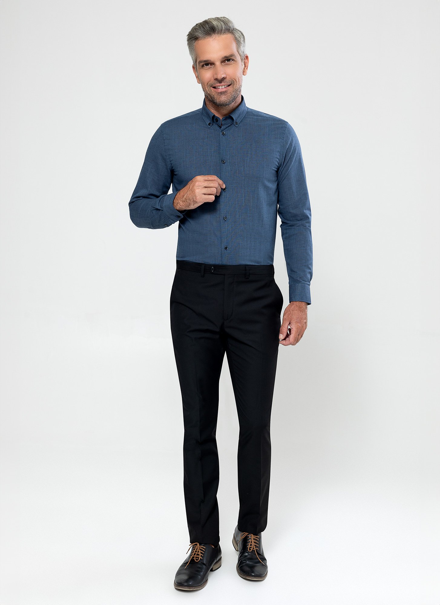 Camisa Button Down Happy Fashion Lisa Azul Petróleo
