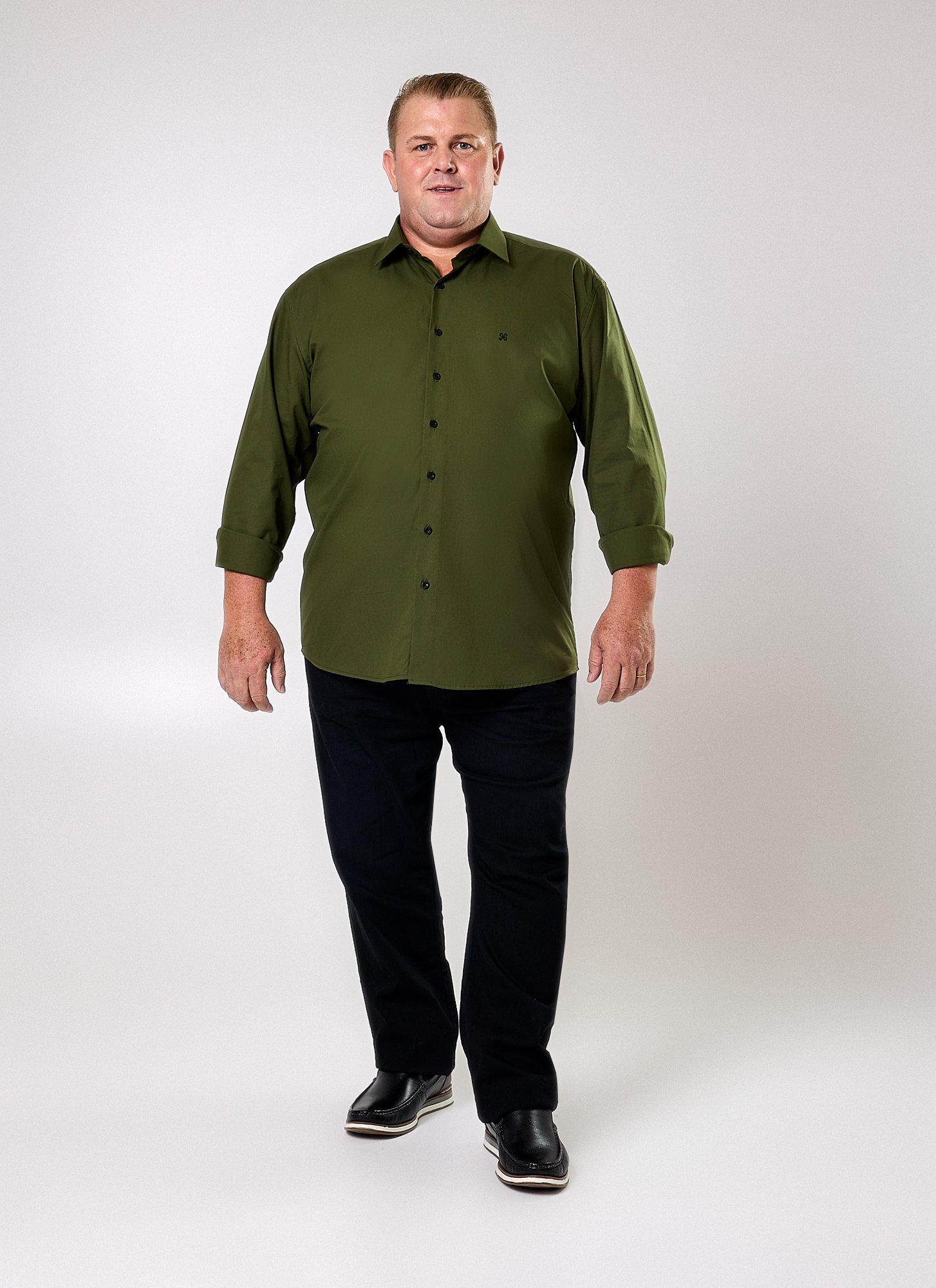 Camisa Manga Longa Masculina Plus Size Gregory Verde Musgo