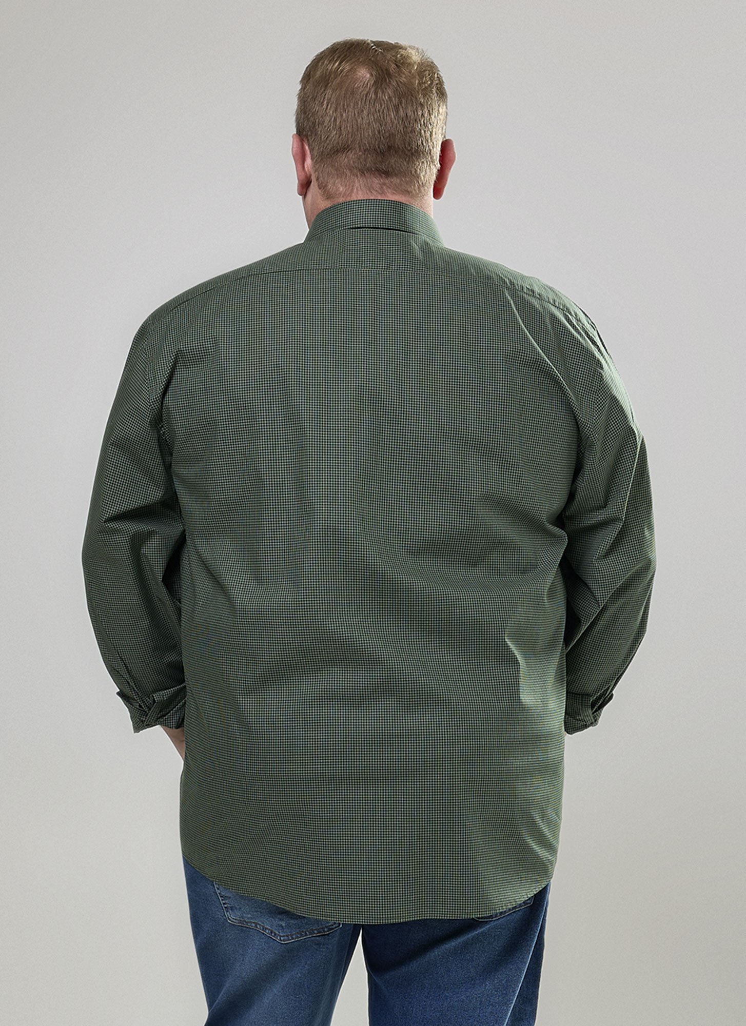 Camisa Manga Longa Plus Size Gael Micro Xadrez Verde