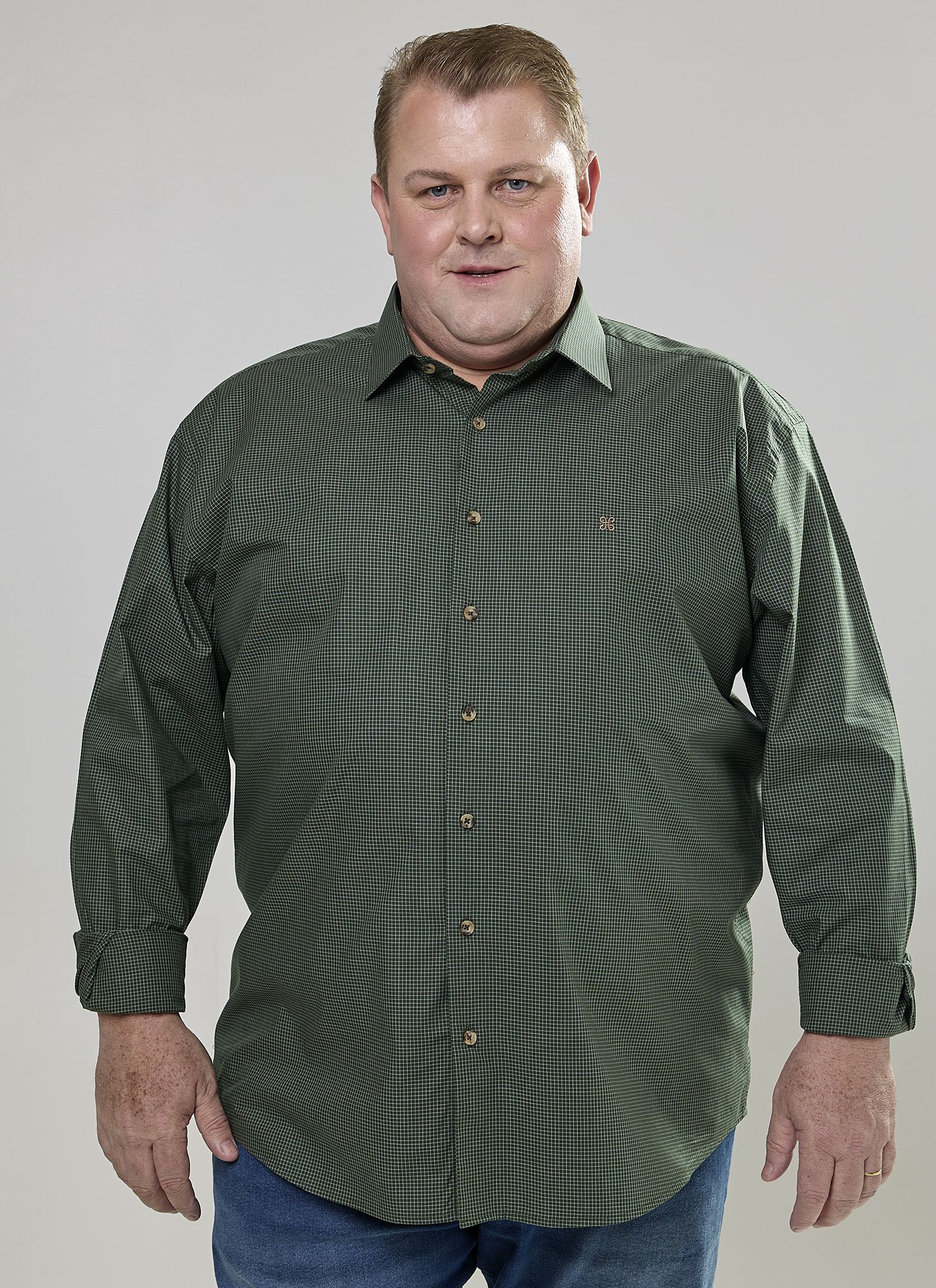 ΠΚΑ マルーン XL シャツ Camisa Manga Longa Plus Size Gael Micro Xadrez Verde
