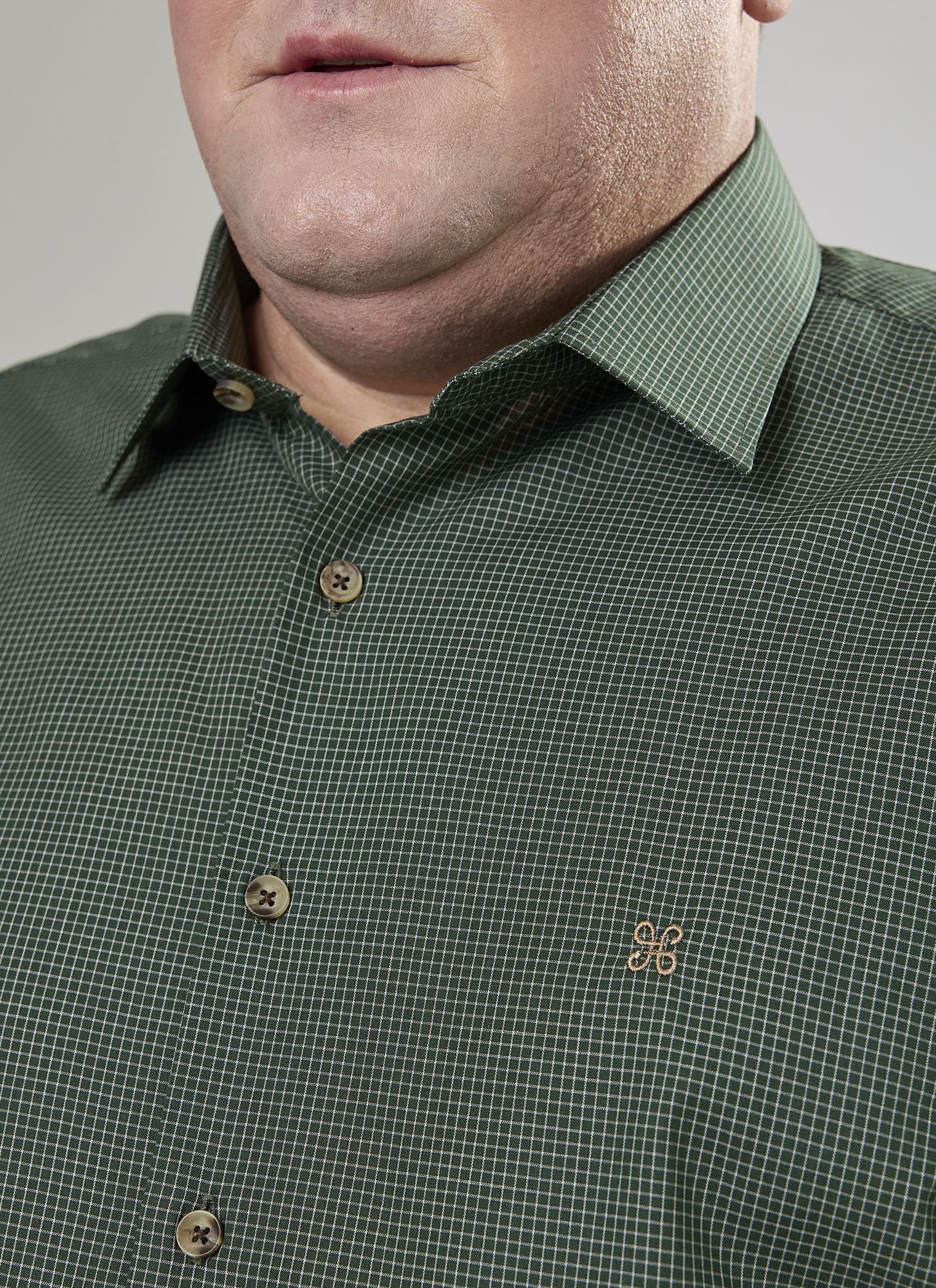 Camisa Manga Longa Plus Size Gael Micro Xadrez Verde