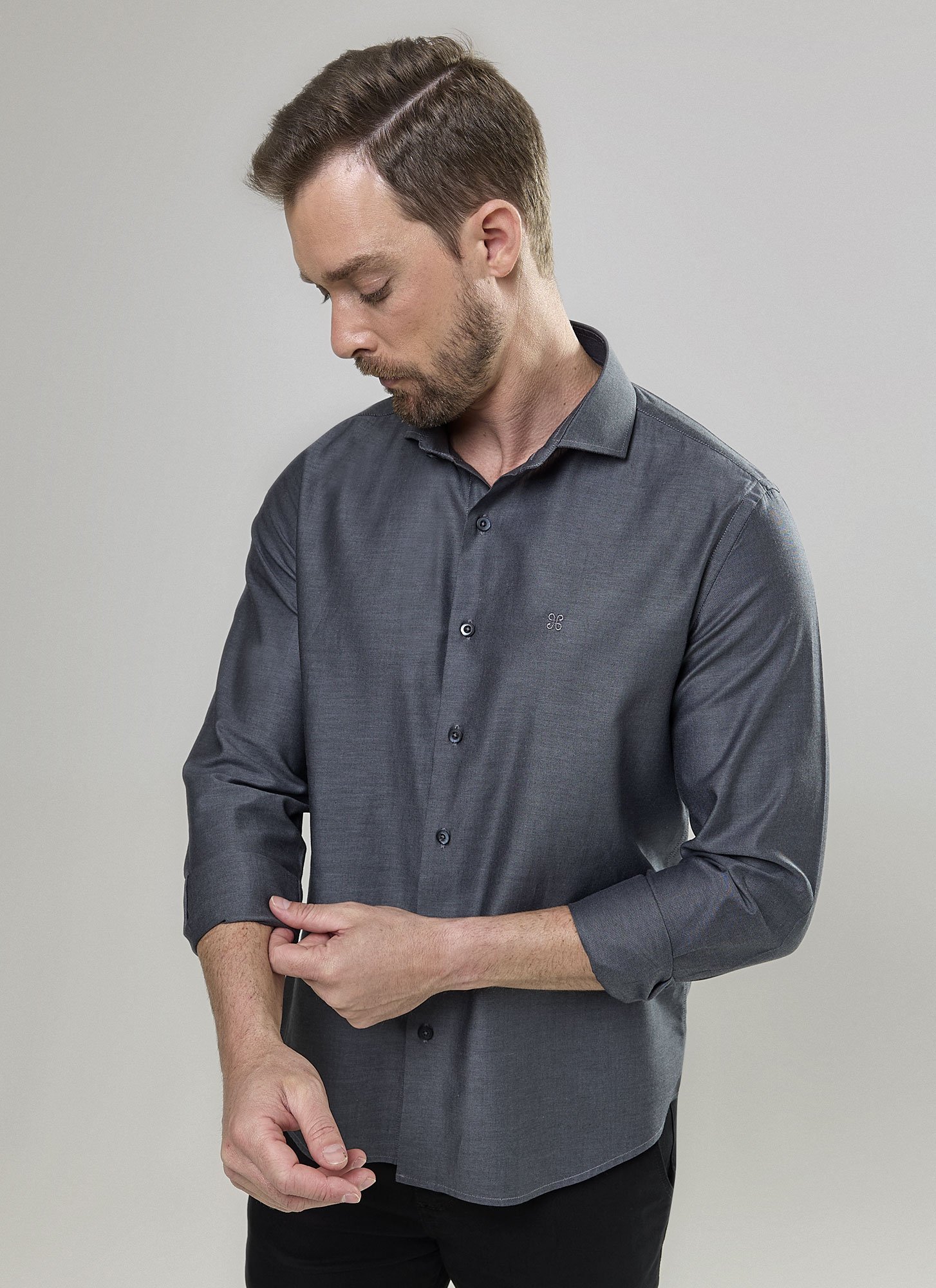Camisa Manga Longa Masculina Slim Kaique Azul Jeans