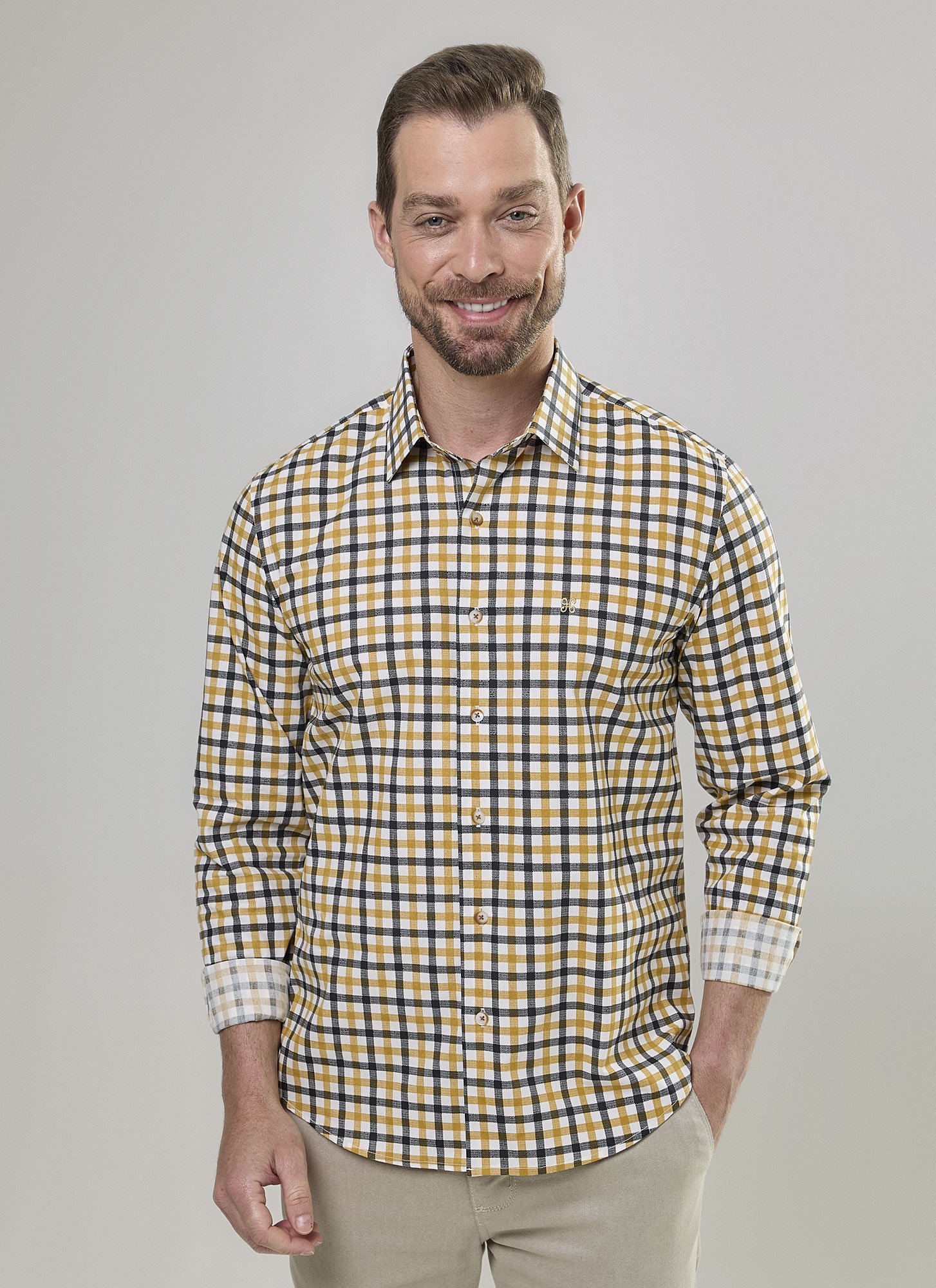 Camisa Manga Longa Masculina Slim Kaique Azul Jeans