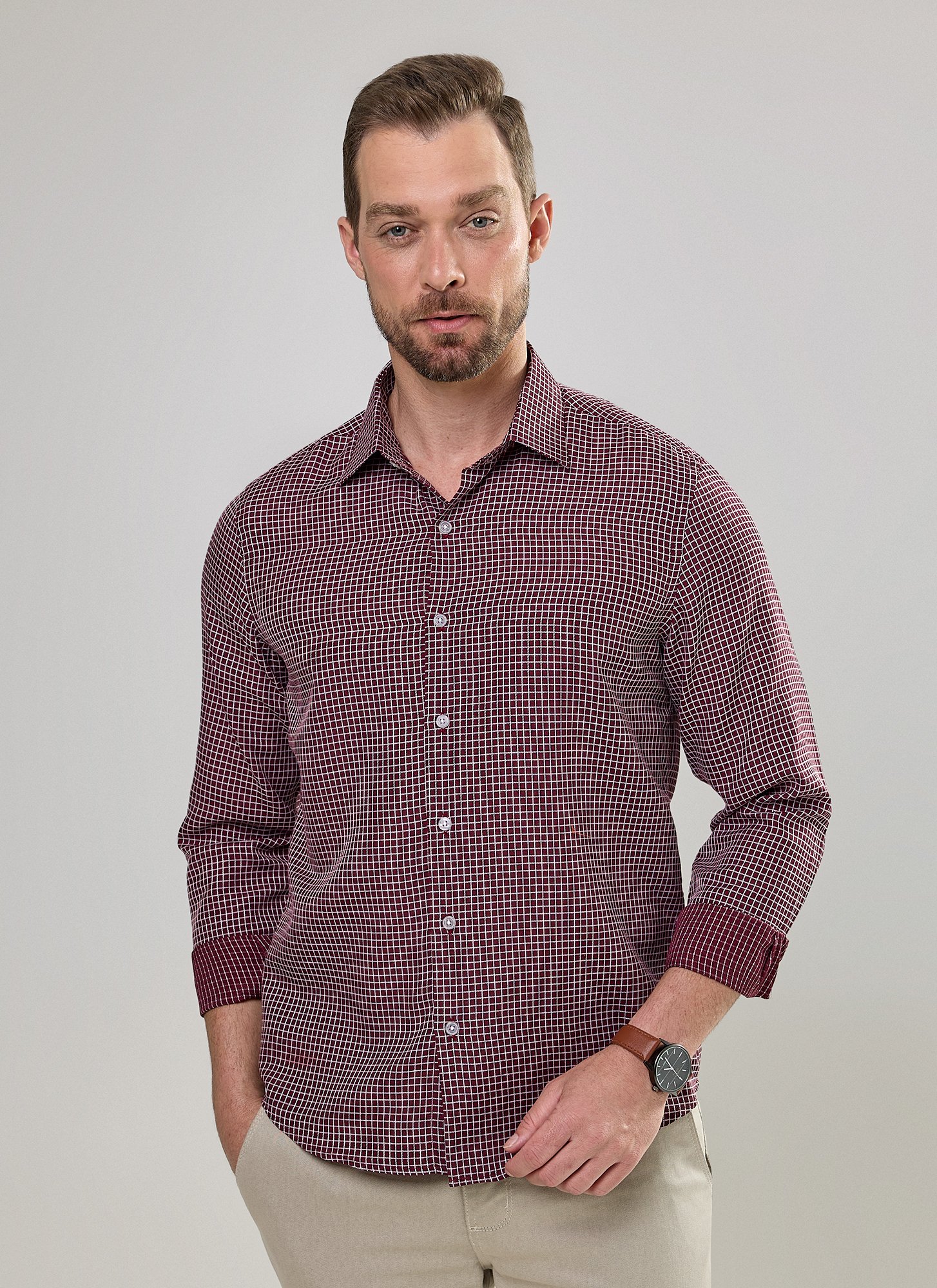 Camisa Manga Longa Masculina Tech Maquinetada Bordô
