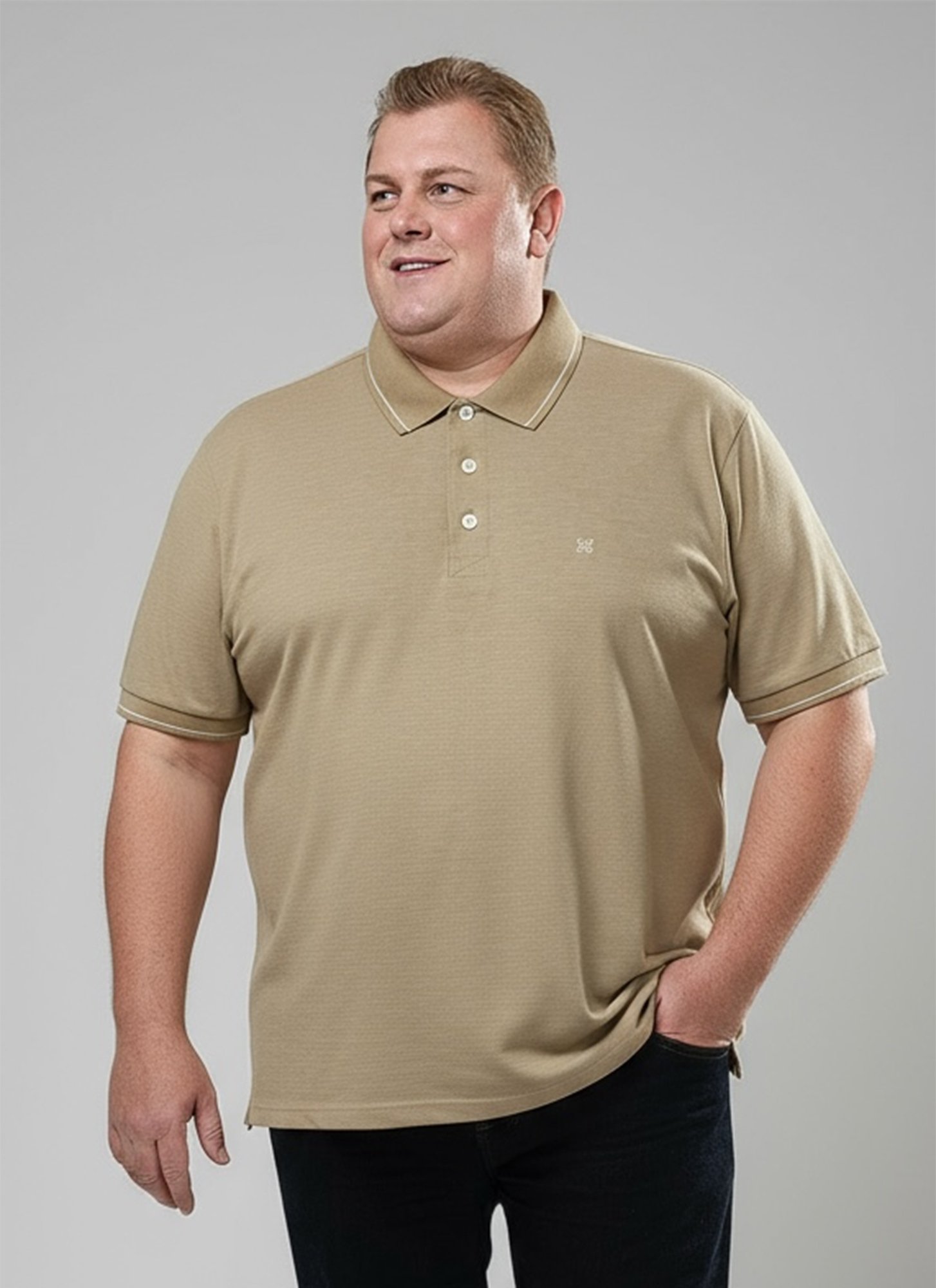 Camisa Polo Plus Size Masculina Jacquard Antonio Bege