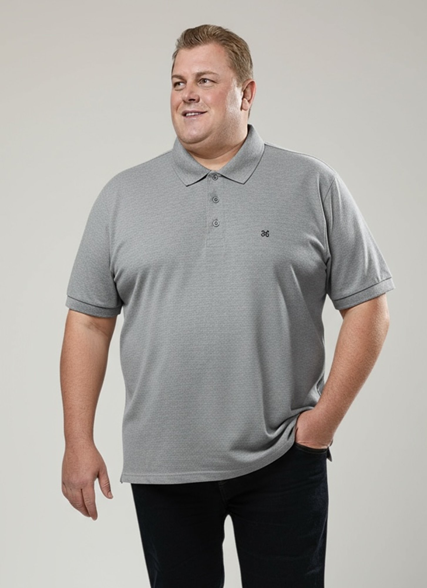 Camisa Polo Plus Size Masculina Jacquard Antonio Bege