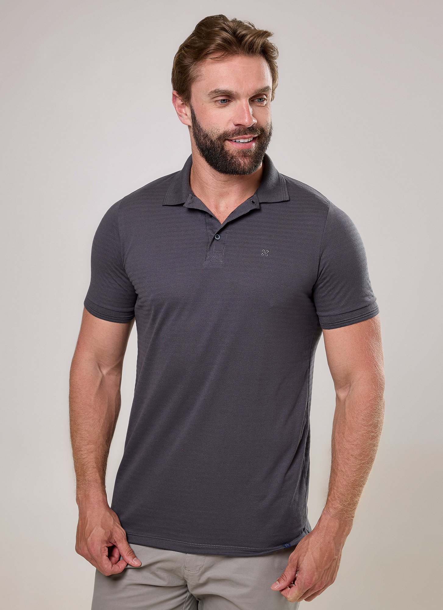 Camisa Polo Plus Size Masculina Jacquard Antonio Azul