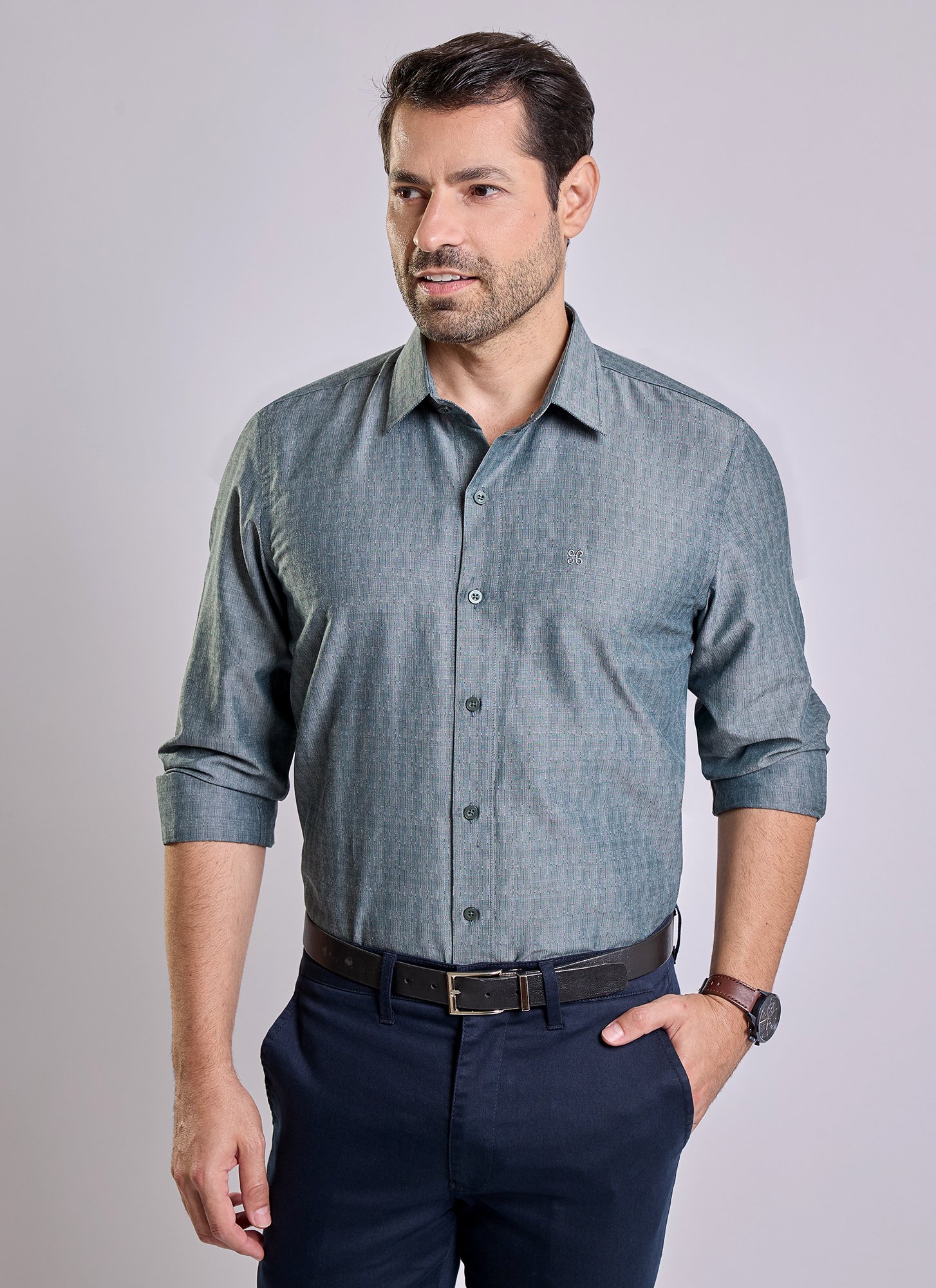 Camisa Button Down Happy Fashion Lisa Azul Petróleo
