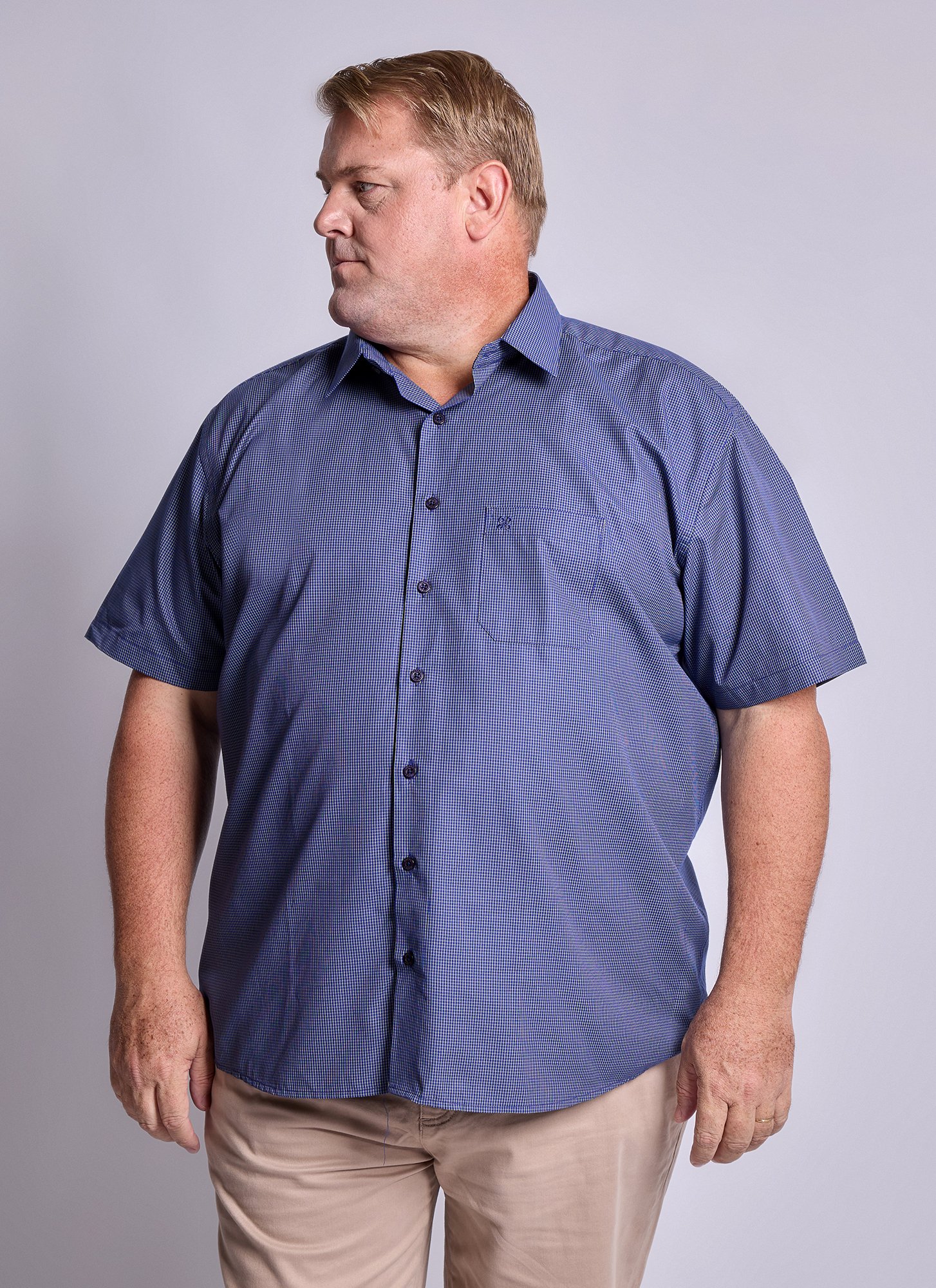 Camisa Masculina Meia Manga Comfort Fernando Azul